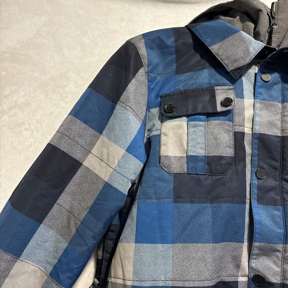 Volcom True to This Neolithic Insulated Jacket Kids Size Large Blue Gray Plaid - Picture 2 of 16